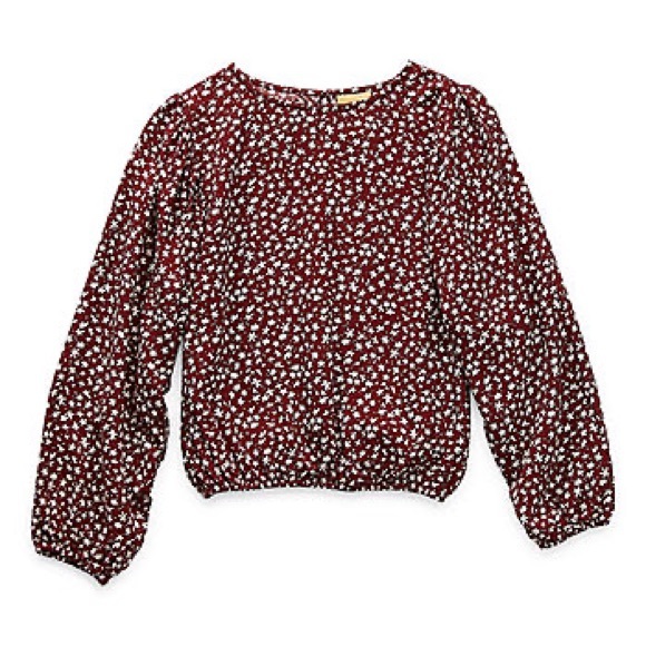 Thereabouts Girls Round Neck Maroon Floral Long Sleeve Blouse - size (S 7/8) - Picture 1 of 10